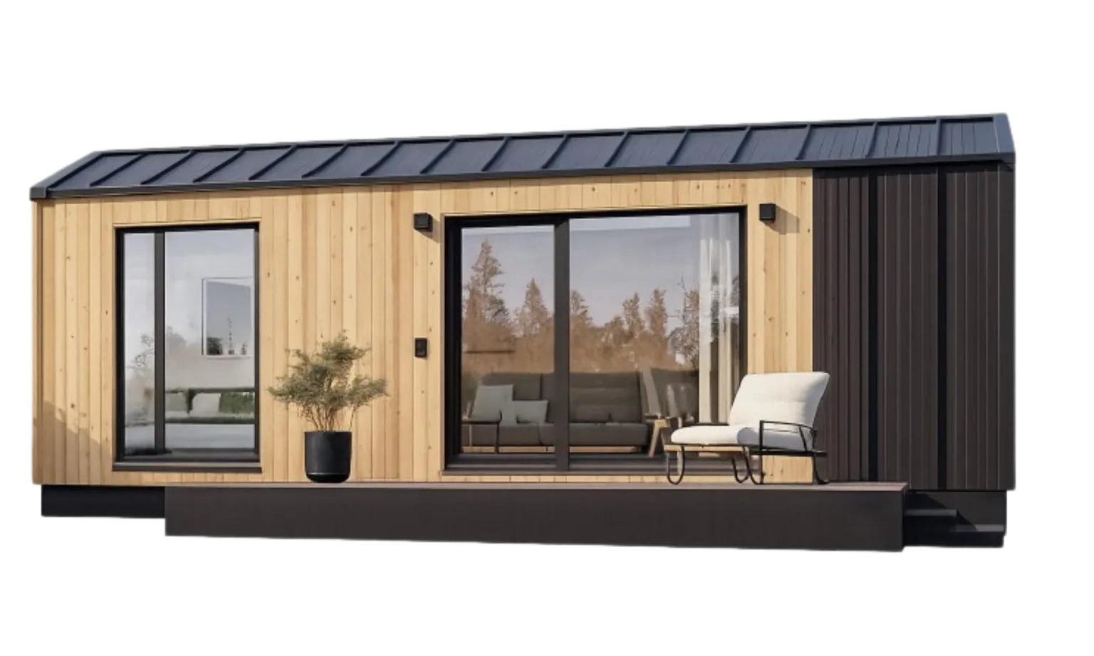 Tectum Moduleinheit — modulares Tiny House mit Holzfassade